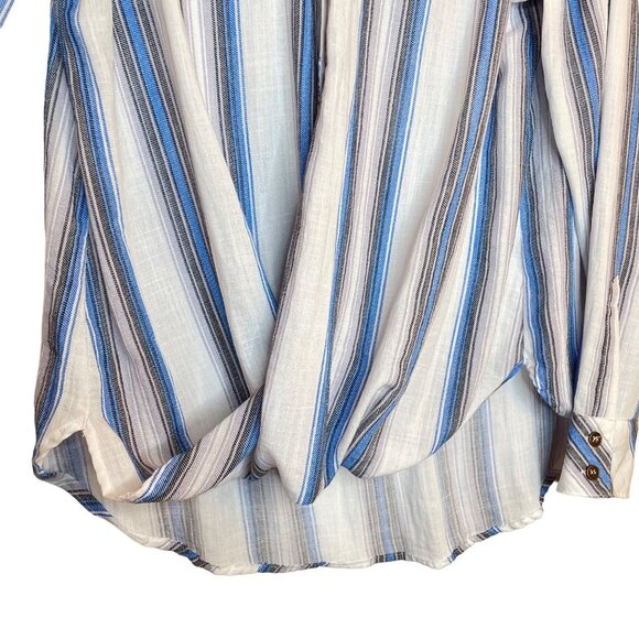 Vacate the Label Striped Faux Wrap Long Sleeve Shirt, M - Picture 5 of 7